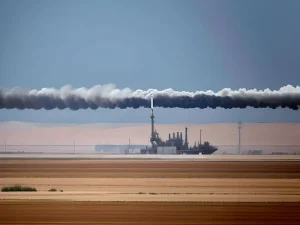 Нафтопереробний завод з великим стовпом чорного диму після удару