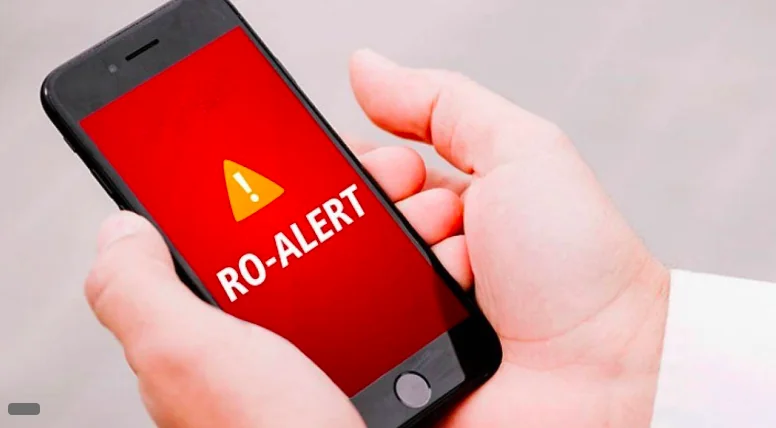 Попередження RO-ALERT на смартфоні про повітряну тривогу в Румунії