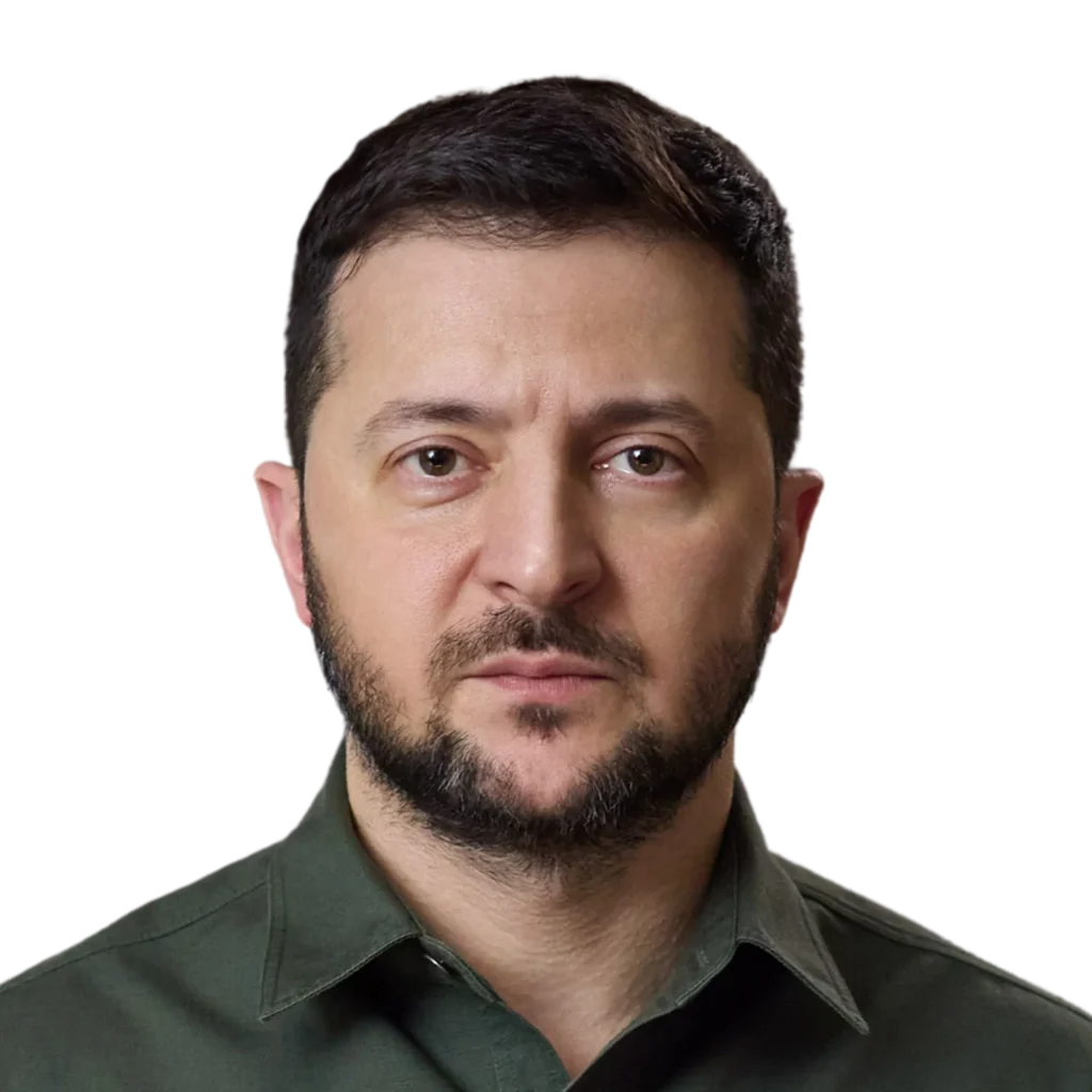Портрет президента України Володимира Зеленського в зеленій сорочці на чорному тлі