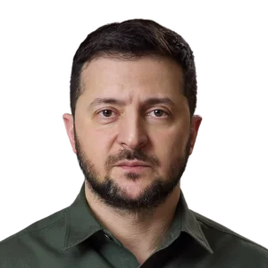Портрет президента України Володимира Зеленського в зеленій сорочці на чорному тлі